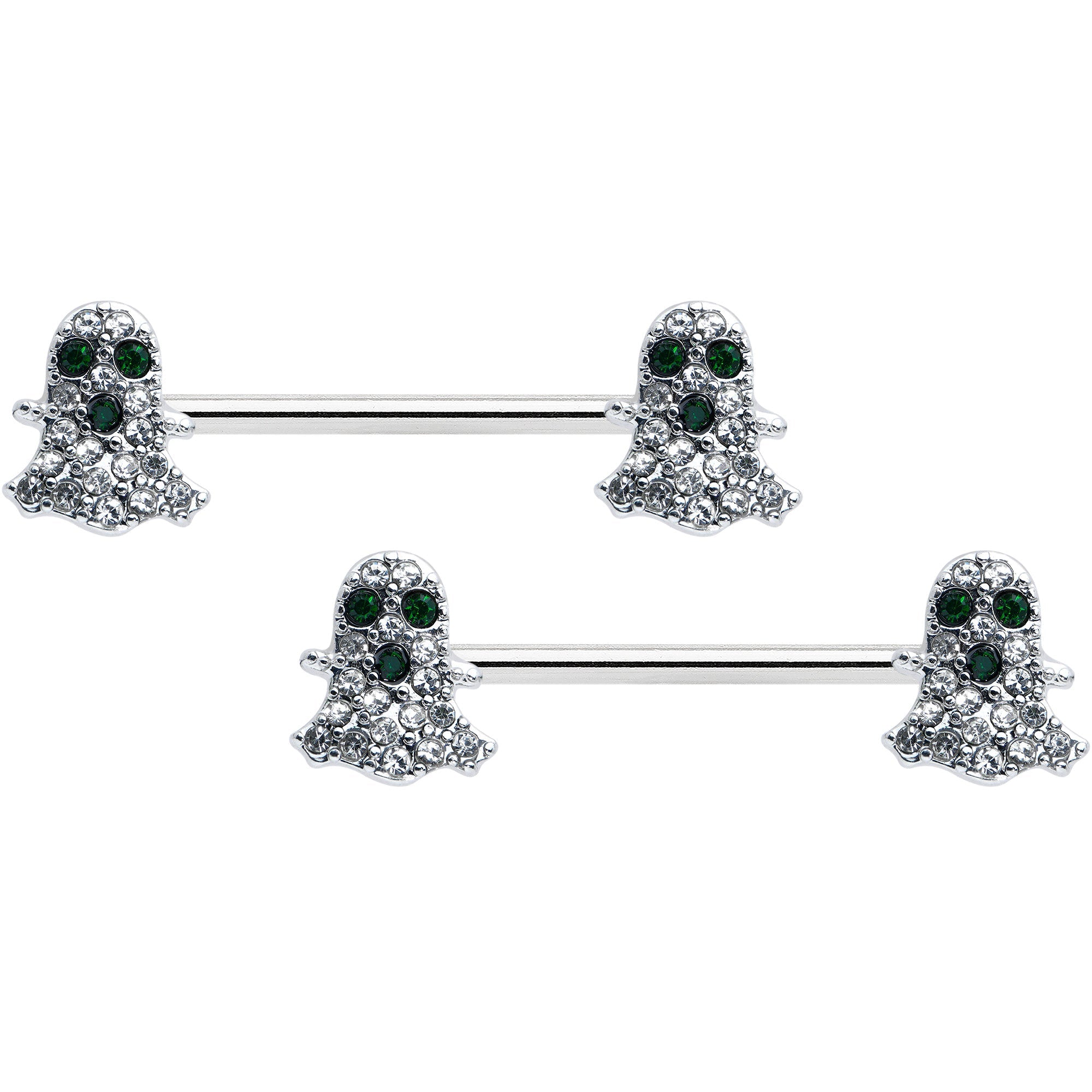 BodyCandy 14G 5/8 Clear Black Gem Scary Ghost Barbell Nipple Ring Set — main product shot