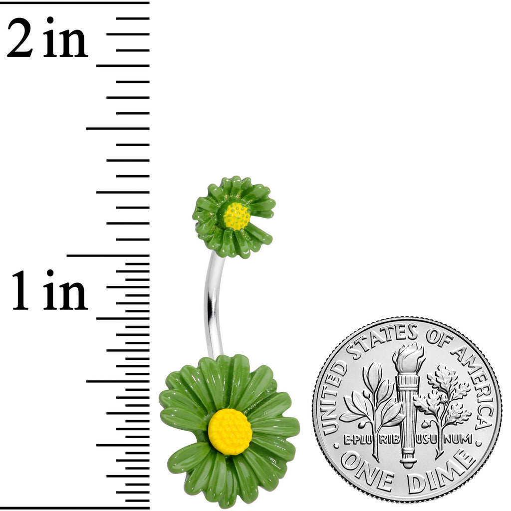 BodyCandy Green Double Flower Double Mount Belly Ring — detail close-up