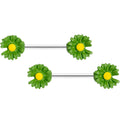 BodyCandy 14G 5/8 Green Flower Barbell Nipple Ring Set — main product shot