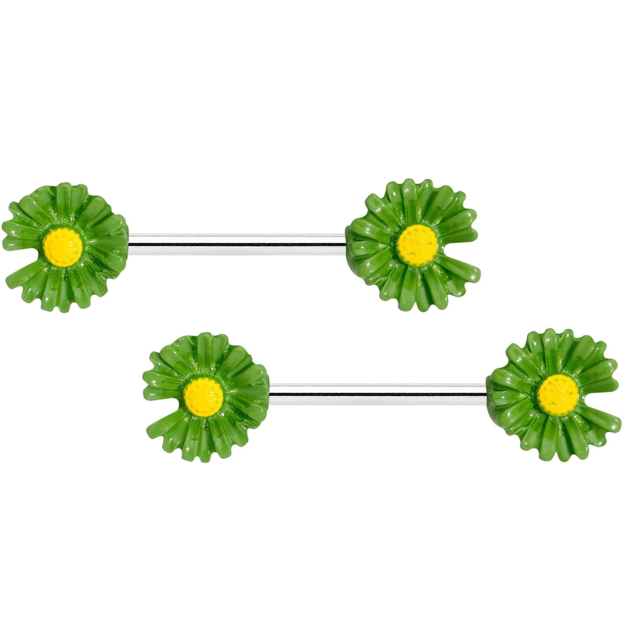 BodyCandy 14G 5/8 Green Flower Barbell Nipple Ring Set — main product shot