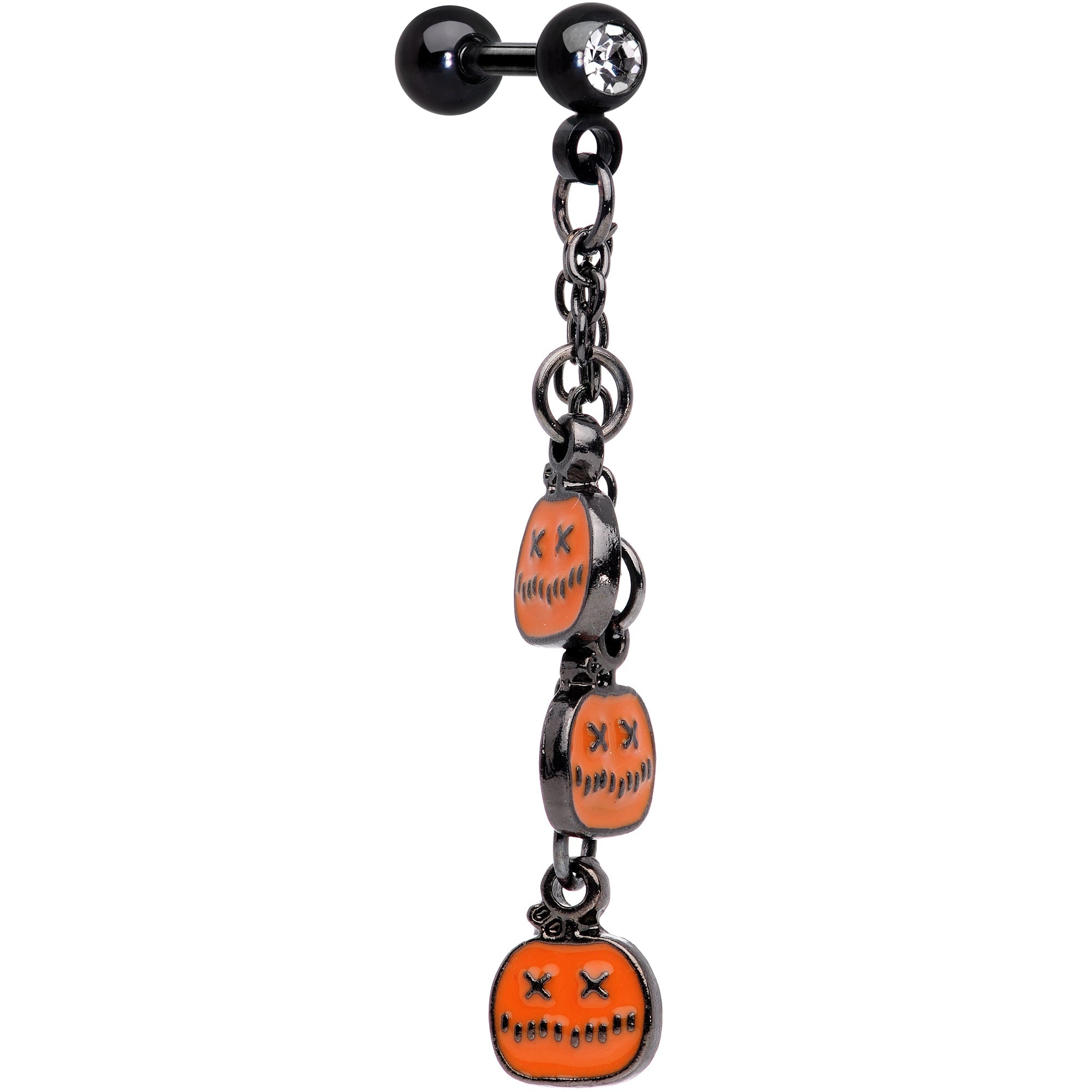 BodyCandy 16G 1/4 Clear Gem Black Halloween Pumpkin Dangle Cartilage — main product shot
