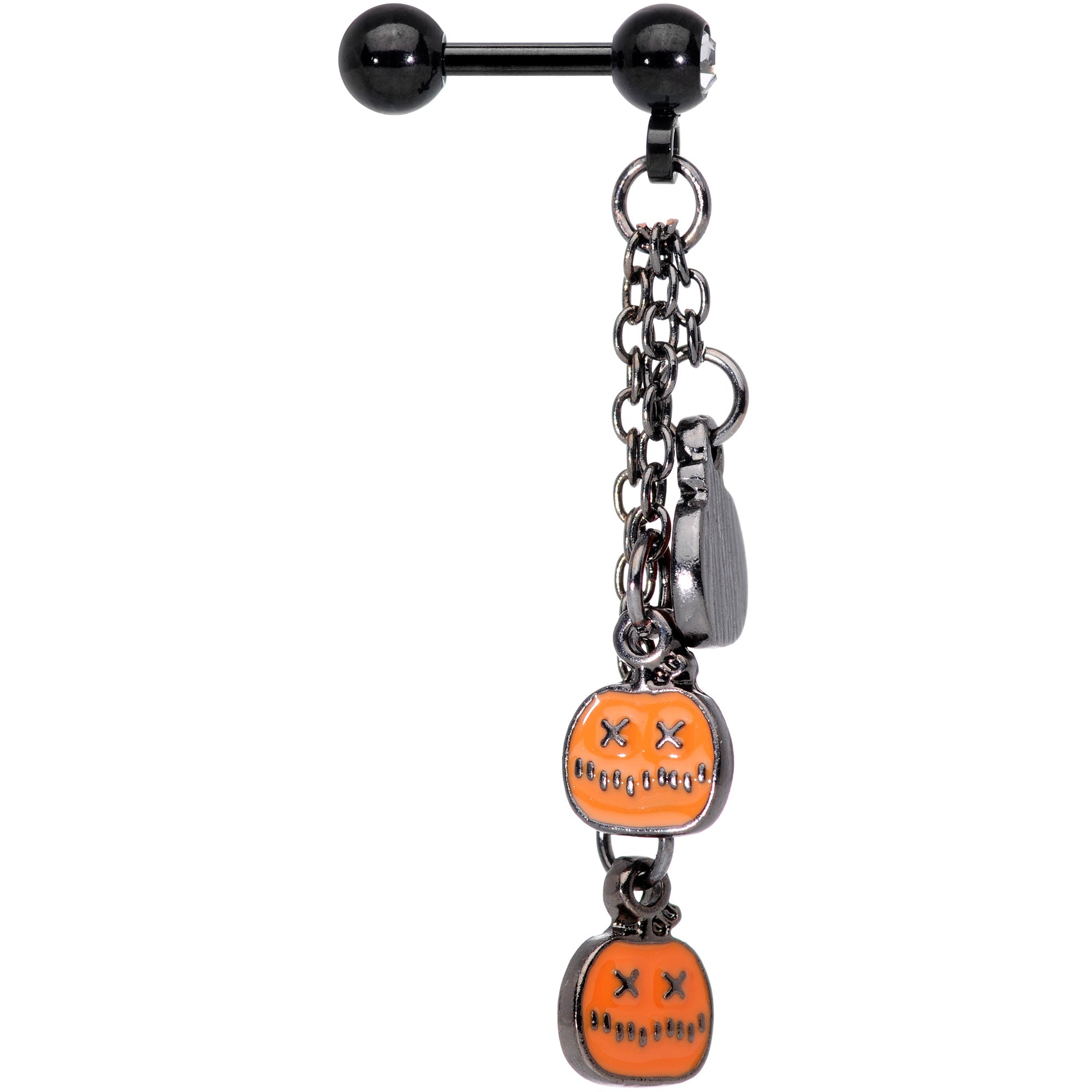 BodyCandy 16G 1/4 Clear Gem Black Halloween Pumpkin Dangle Cartilage — detail close-up