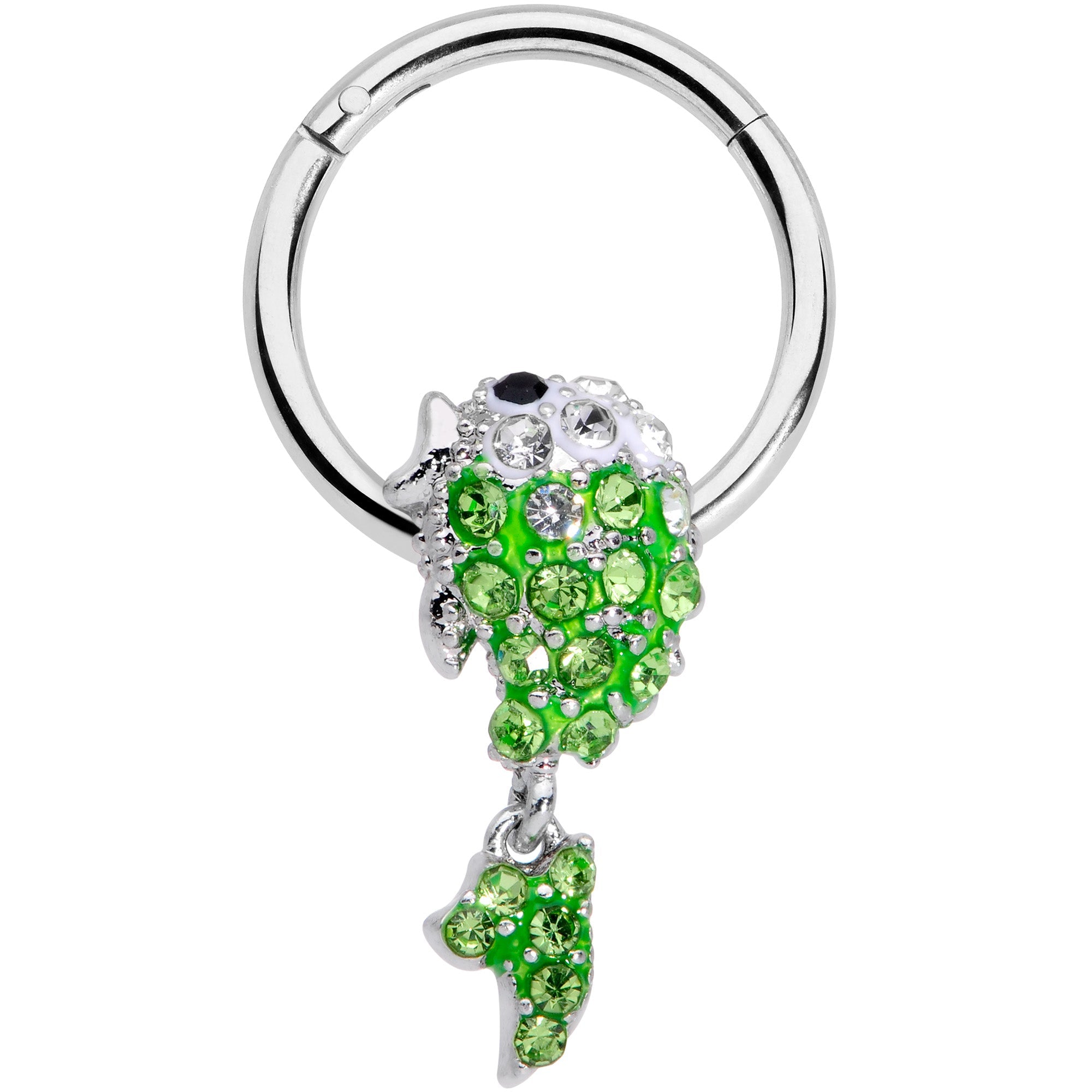 BodyCandy 16G 3/8 Green Gem Sweet Fish Dangle BCR Captive Bead Ring — main product shot