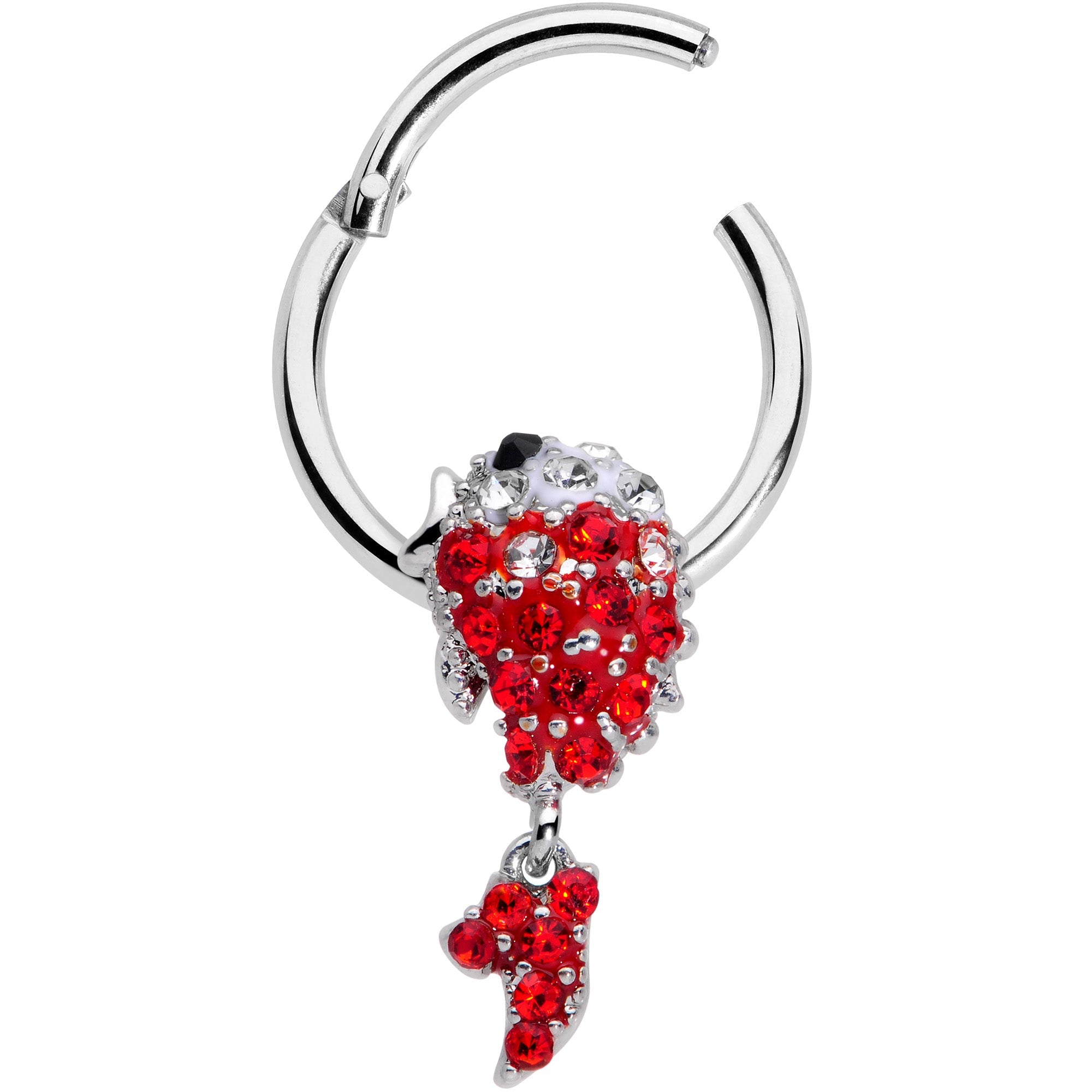 BodyCandy 16G 3/8 Red Gem Sweet Fish Dangle BCR Captive Bead Ring — detail close-up