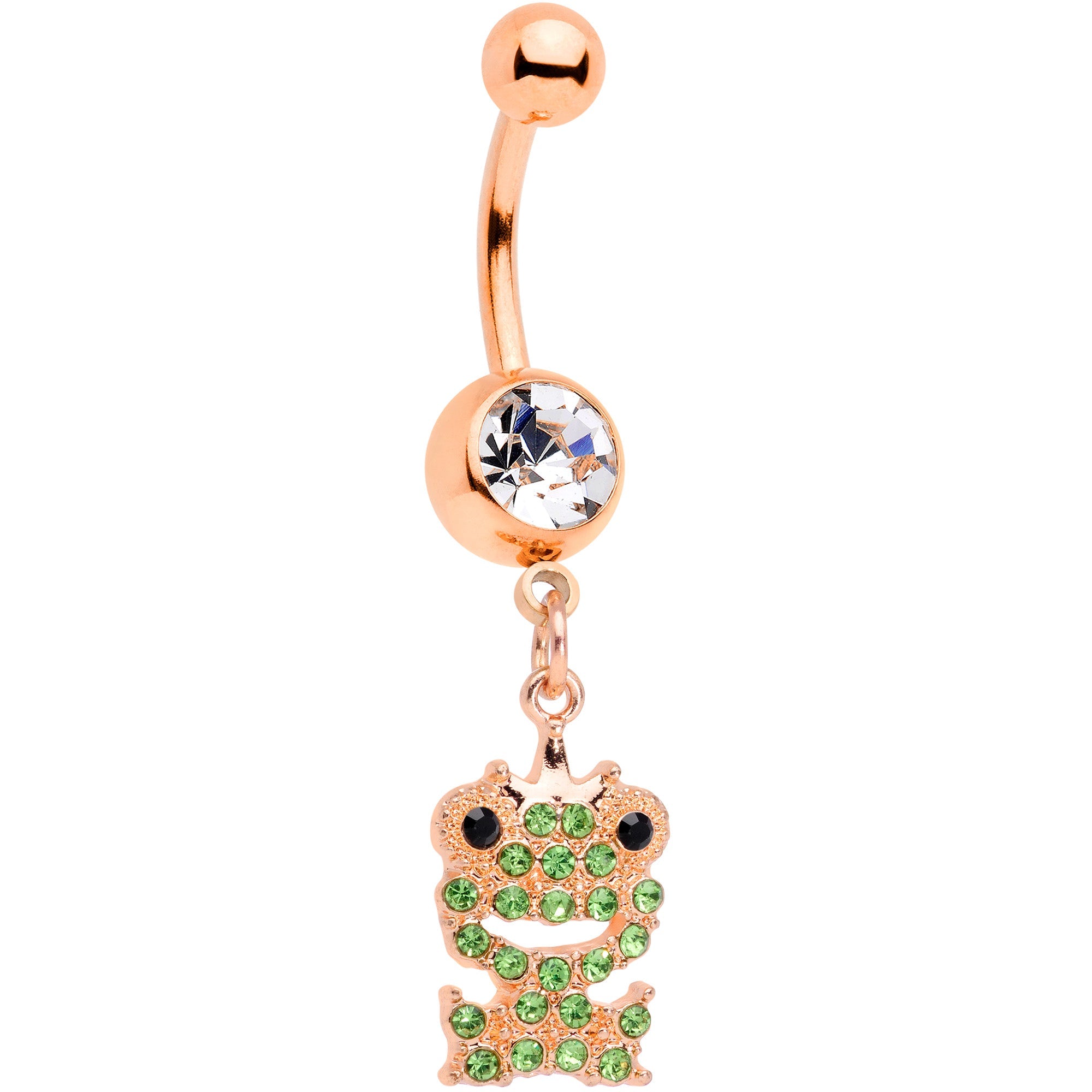 BodyCandy Clear Green Gem Rose Gold Tone Royal Frog Dangle Belly Ring — main product shot
