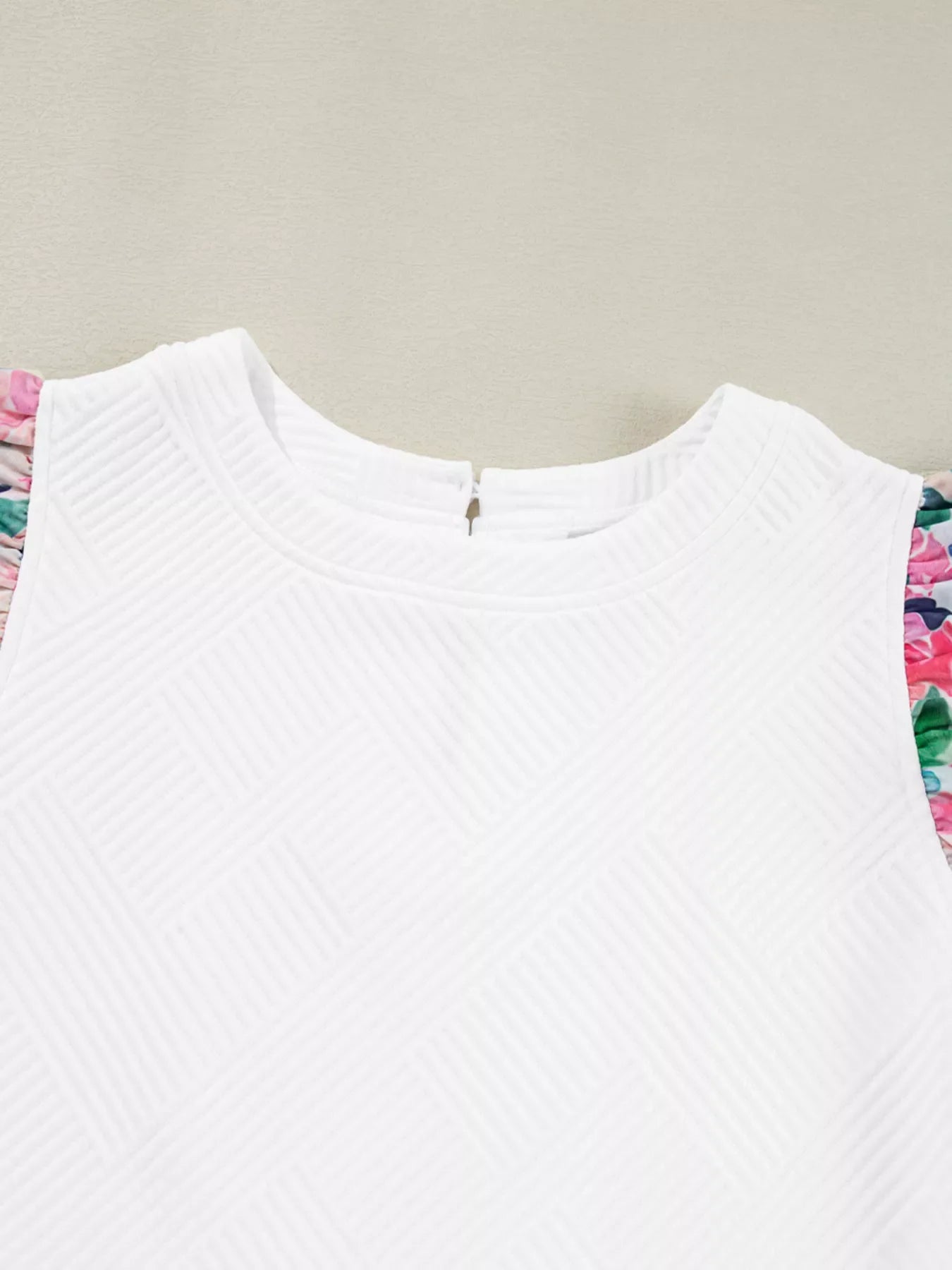 Abstract Print Tiered Ruffled Sleeve Textured Knit Top