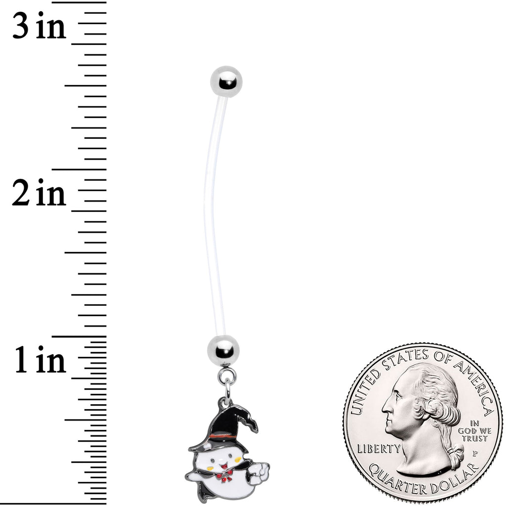 BodyCandy Clear Bioplast Witchy Ghost Halloween Dangle Pregnancy Belly Ring — detail close-up