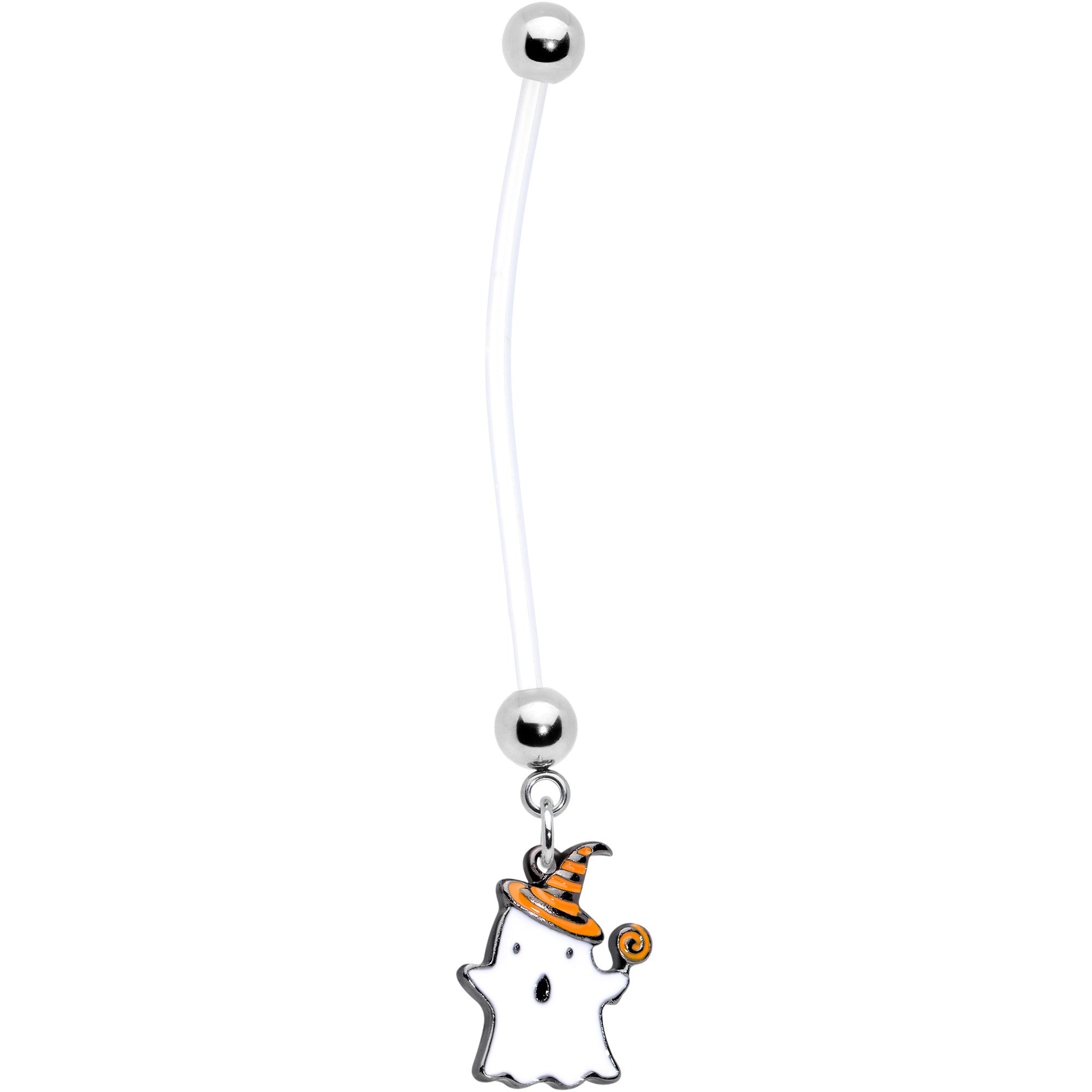 BodyCandy Clear Bioplast Lollipop Ghost Halloween Dangle Pregnancy Belly Ring — main product shot