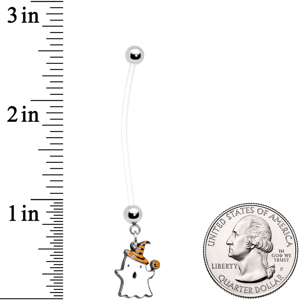 BodyCandy Clear Bioplast Lollipop Ghost Halloween Dangle Pregnancy Belly Ring — detail close-up