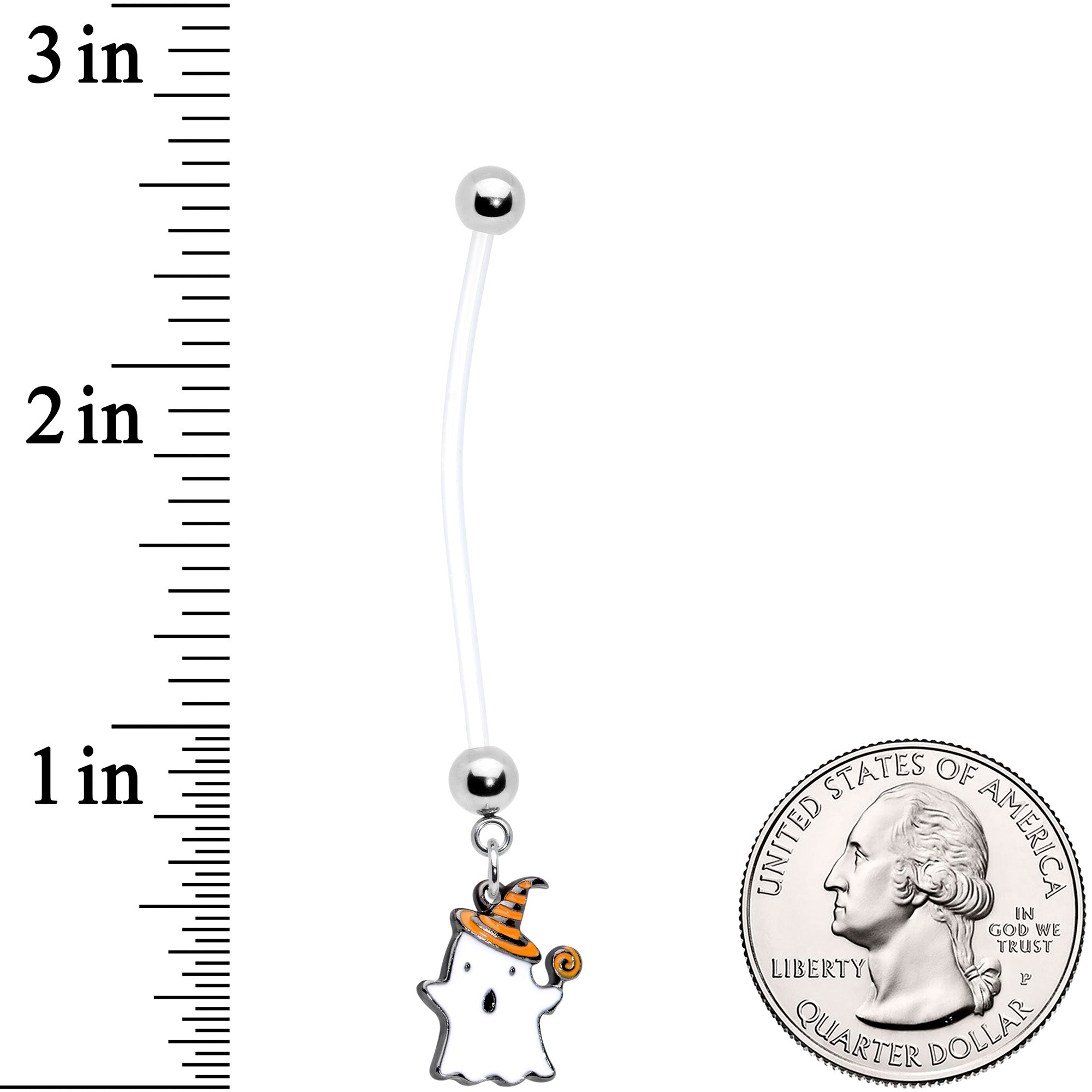 BodyCandy Clear Bioplast Lollipop Ghost Halloween Dangle Pregnancy Belly Ring — detail close-up