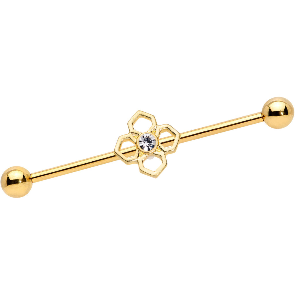 BodyCandy 14G Clear Gem Gold Tone Open Cross Industrial Barbell 38mm — main product shot
