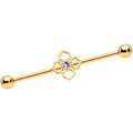 BodyCandy 14G Clear Gem Gold Tone Open Cross Industrial Barbell 38mm — main product shot