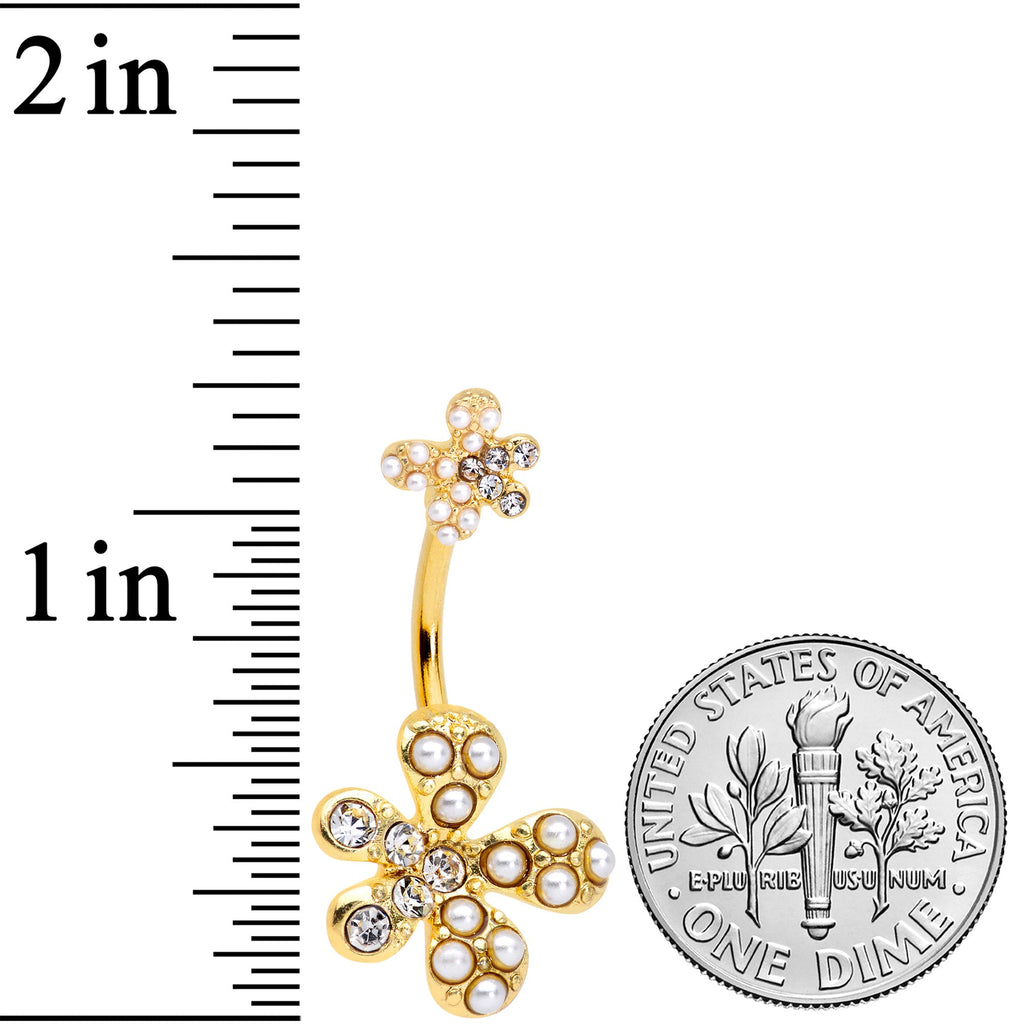 BodyCandy Clear Gem Gold Tone Stylish Splat Double Mount Belly Ring — detail close-up