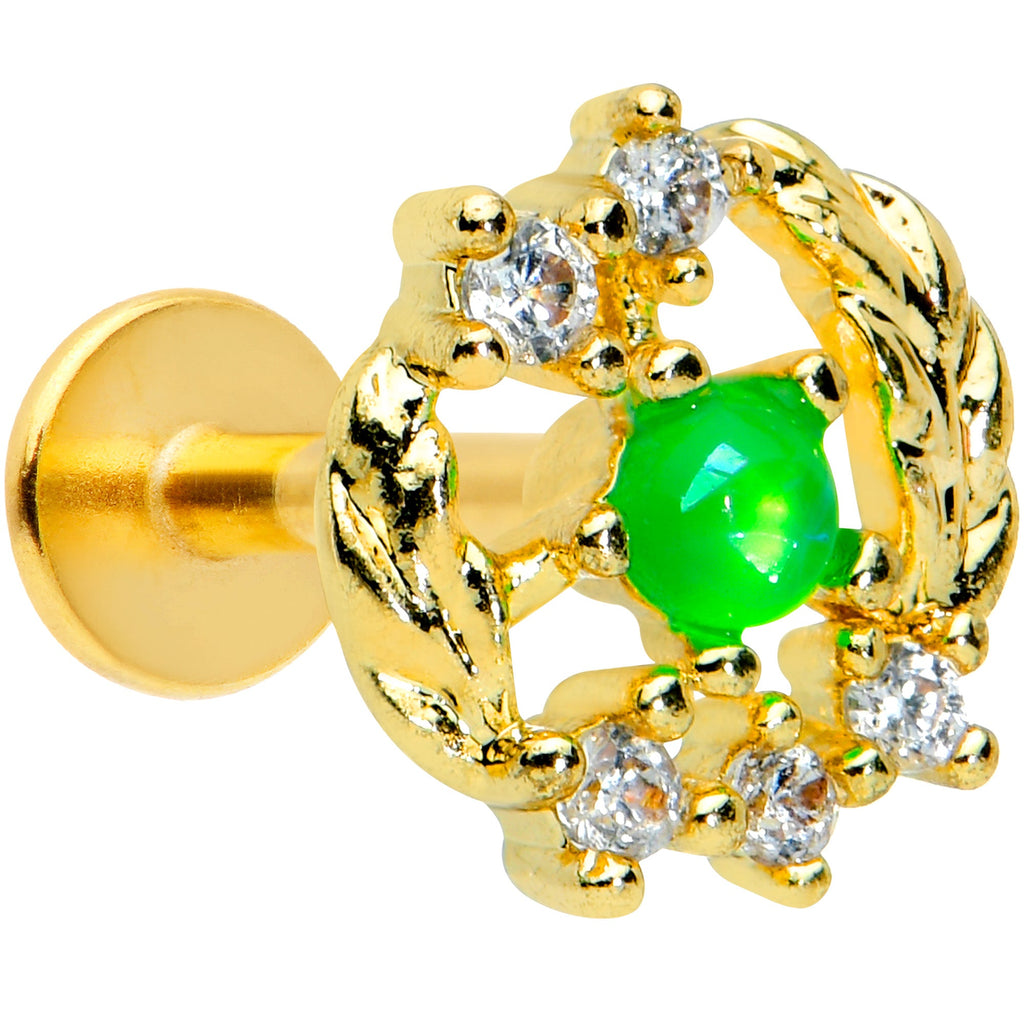 BodyCandy 16G 5/16 Green Faux Opal Gold Tone Harvest Wreath Labret Tragus — main product shot