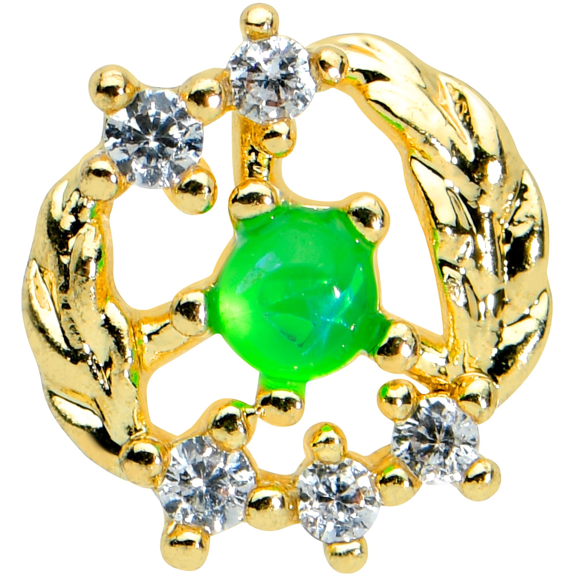 BodyCandy 16G 5/16 Green Faux Opal Gold Tone Harvest Wreath Labret Tragus — detail close-up