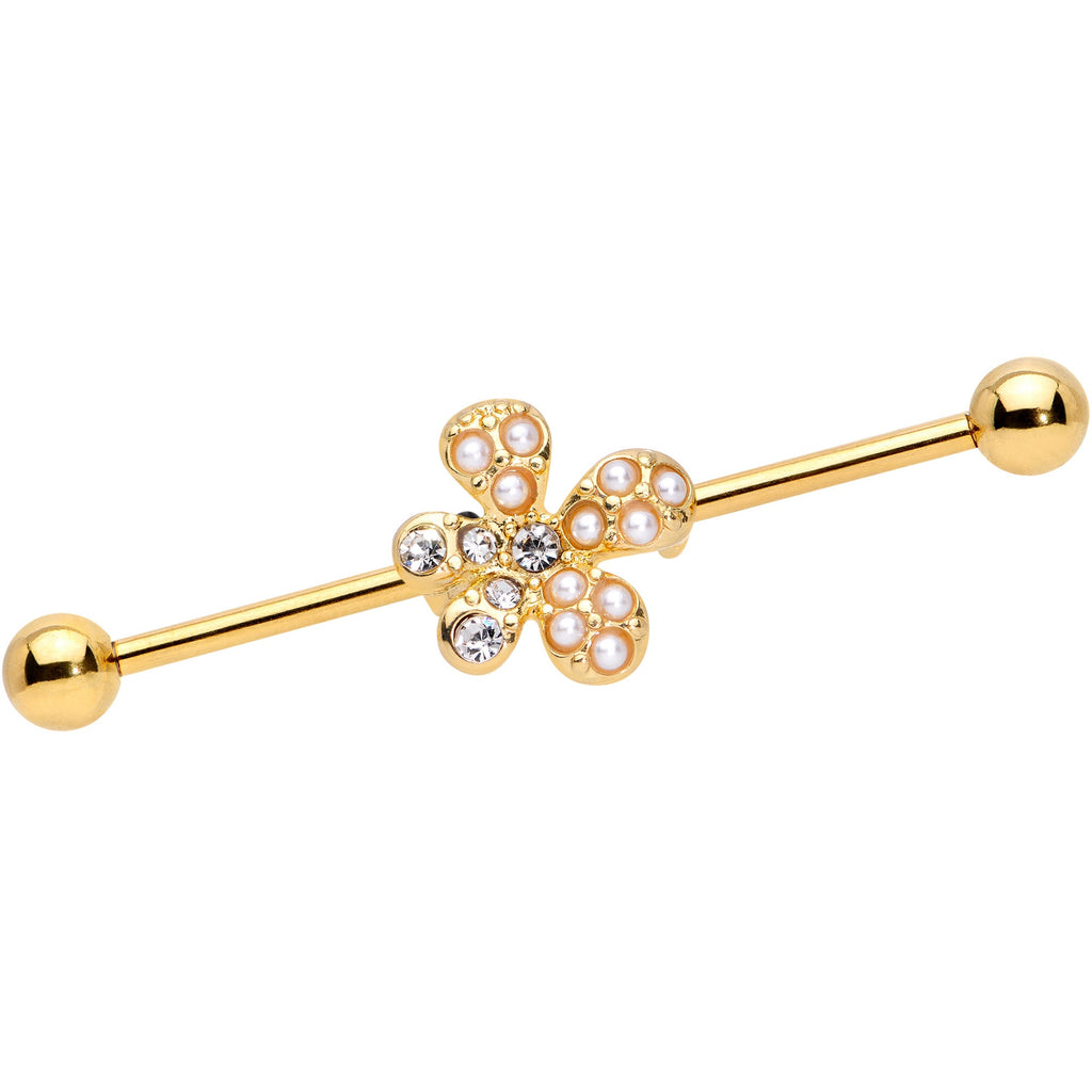 BodyCandy 14G Clear Gem Gold Tone Stylish Splat Industrial Barbell 38mm — main product shot