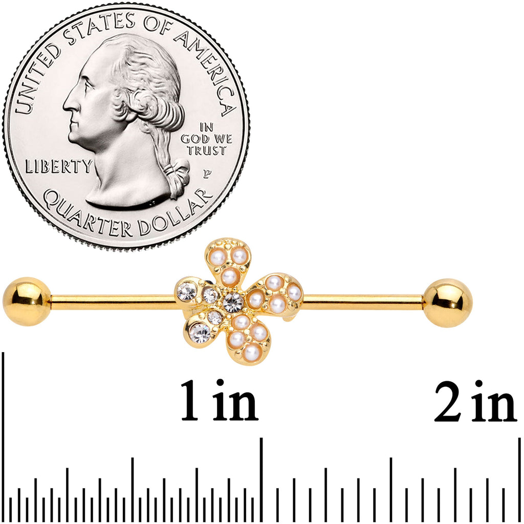 BodyCandy 14G Clear Gem Gold Tone Stylish Splat Industrial Barbell 38mm — detail close-up