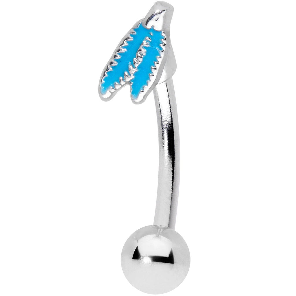 BodyCandy 16G 5/16 Aqua Feathers Southwestern Curved Eyebrow Ring — main product shot