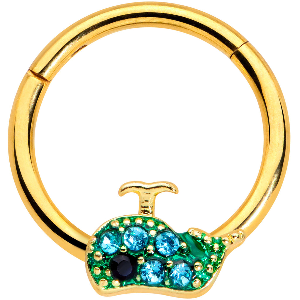 BodyCandy 16G 3/8 Aqua Gem Gold Tone Water Whale Hinged Segment Ring — main product shot