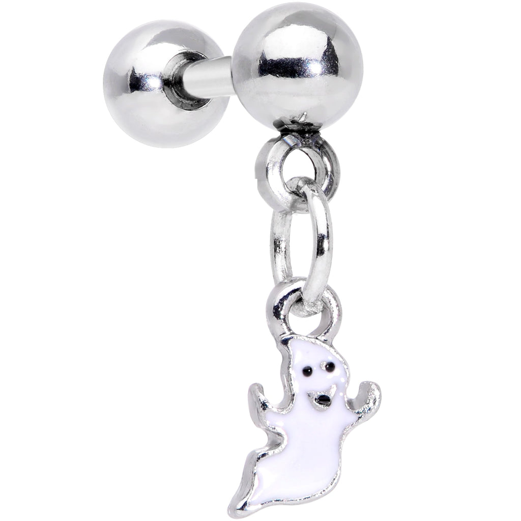 BodyCandy 16G 1/4 Clear Gem Happy Ghost Halloween Dangle Cartilage Earring — detail close-up