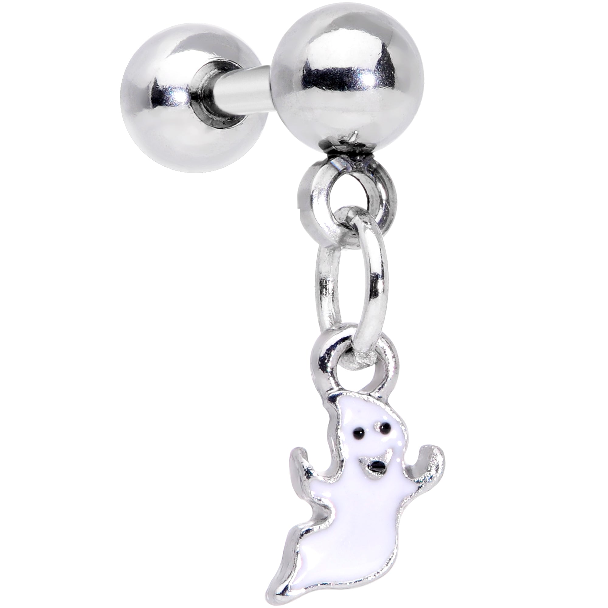 BodyCandy 16G 1/4 Clear Gem Happy Ghost Halloween Dangle Cartilage Earring — detail close-up