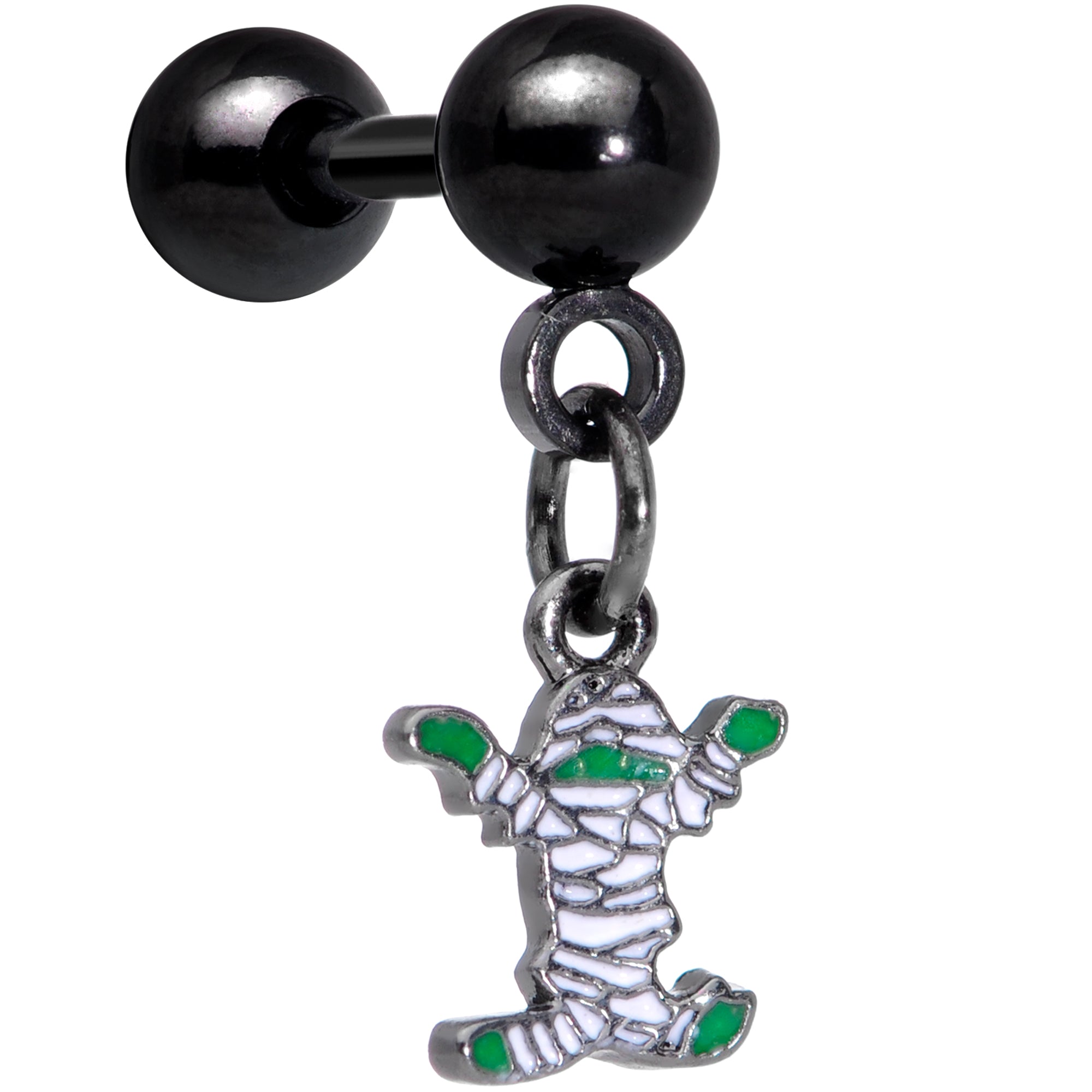 BodyCandy 16G 1/4 Black Green Mummy Halloween Dangle Cartilage Earring — main product shot