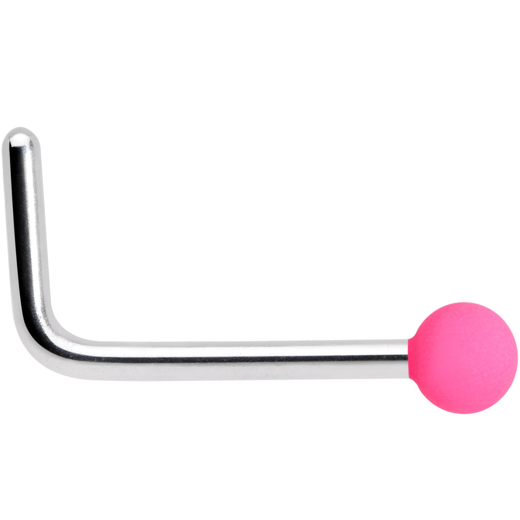 BodyCandy 20G 7mm Pink Matte 2mm L Shaped Nose Ring — detail close-up