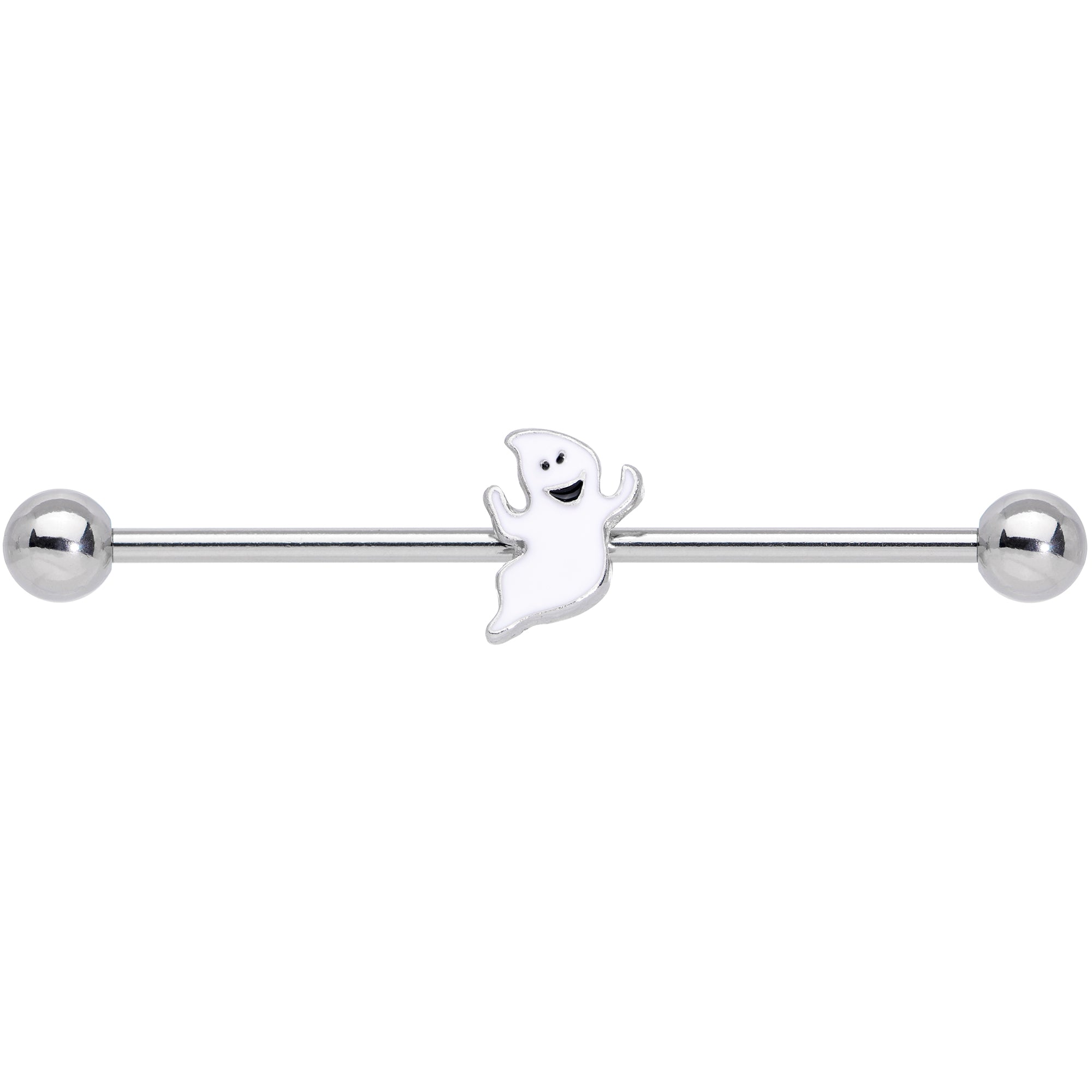 BodyCandy 14G Happy Ghost Halloween Industrial Barbell 38mm — detail close-up