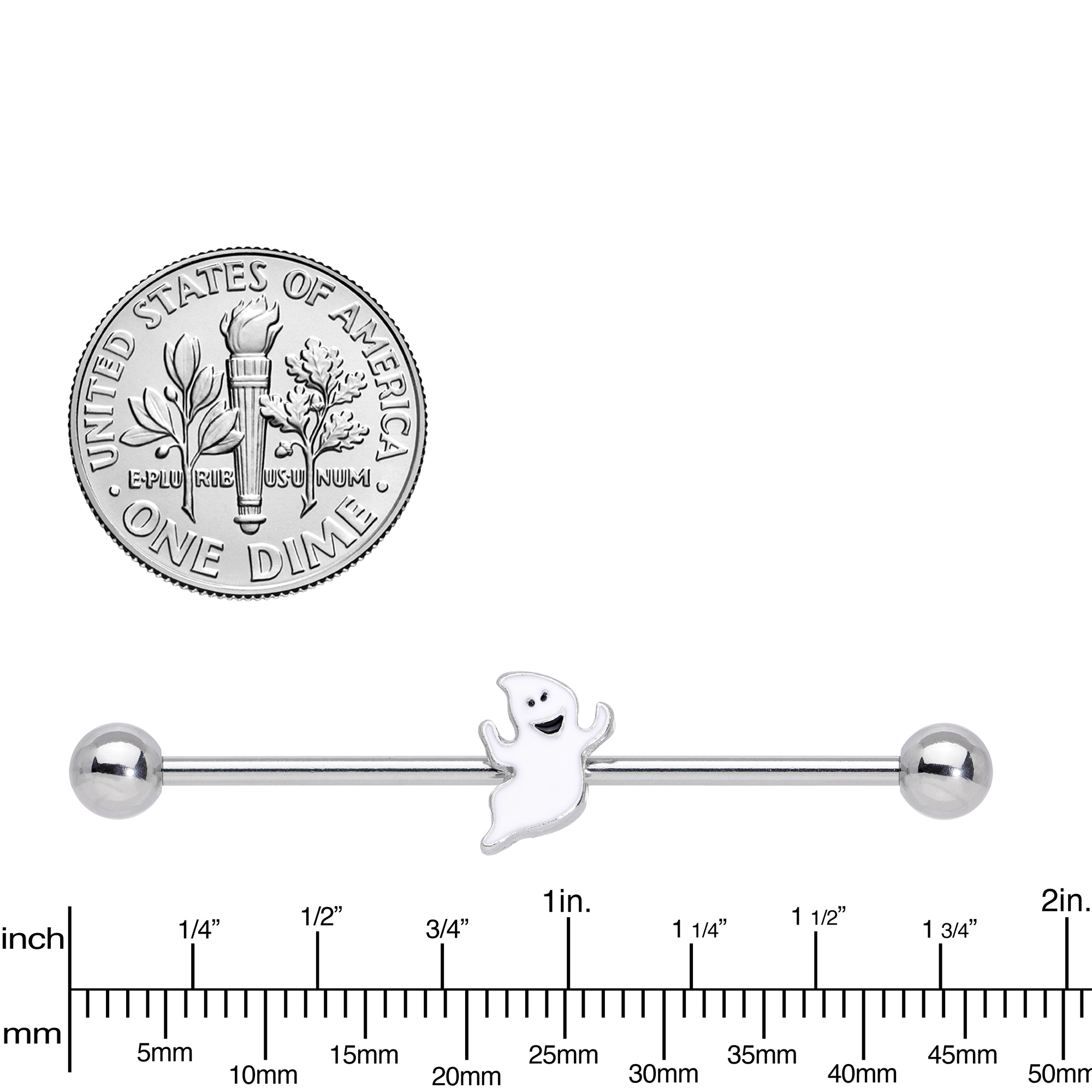 BodyCandy 14G Happy Ghost Halloween Industrial Barbell 38mm — lifestyle context