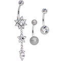 BodyCandy Clear Gem Flower Sandblasted Dangle Belly Ring Set of 3 — main product shot