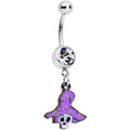 BodyCandy Clear Gem Skull Purple Witch Hat Halloween Dangle Belly Ring — main product shot