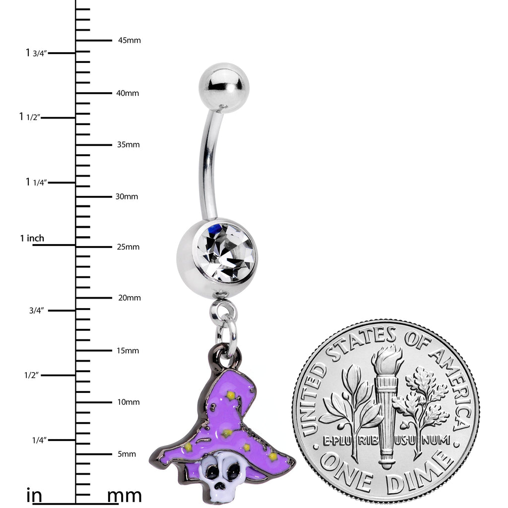 BodyCandy Clear Gem Skull Purple Witch Hat Halloween Dangle Belly Ring — lifestyle context