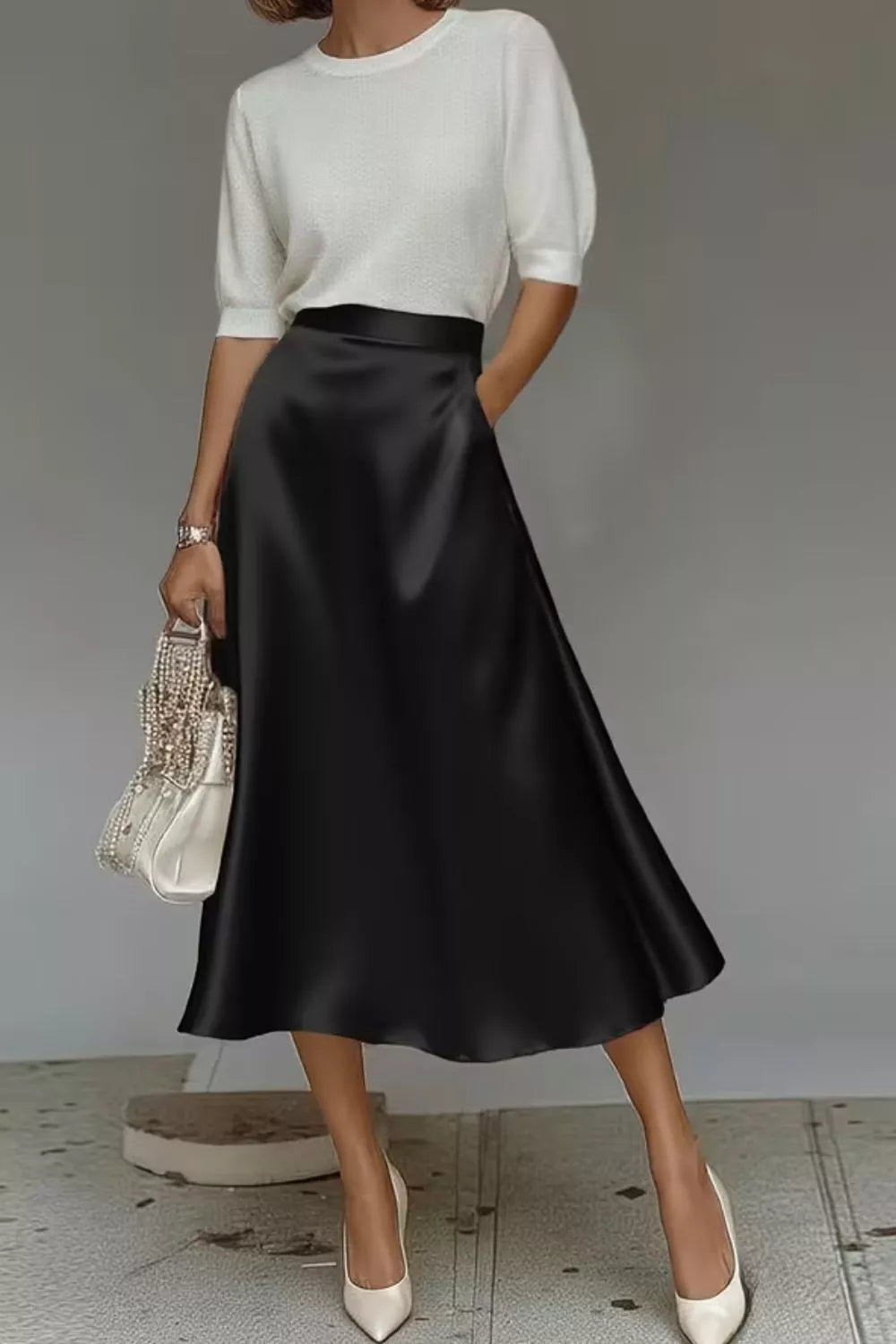 Satin A-Line Midi Skirt