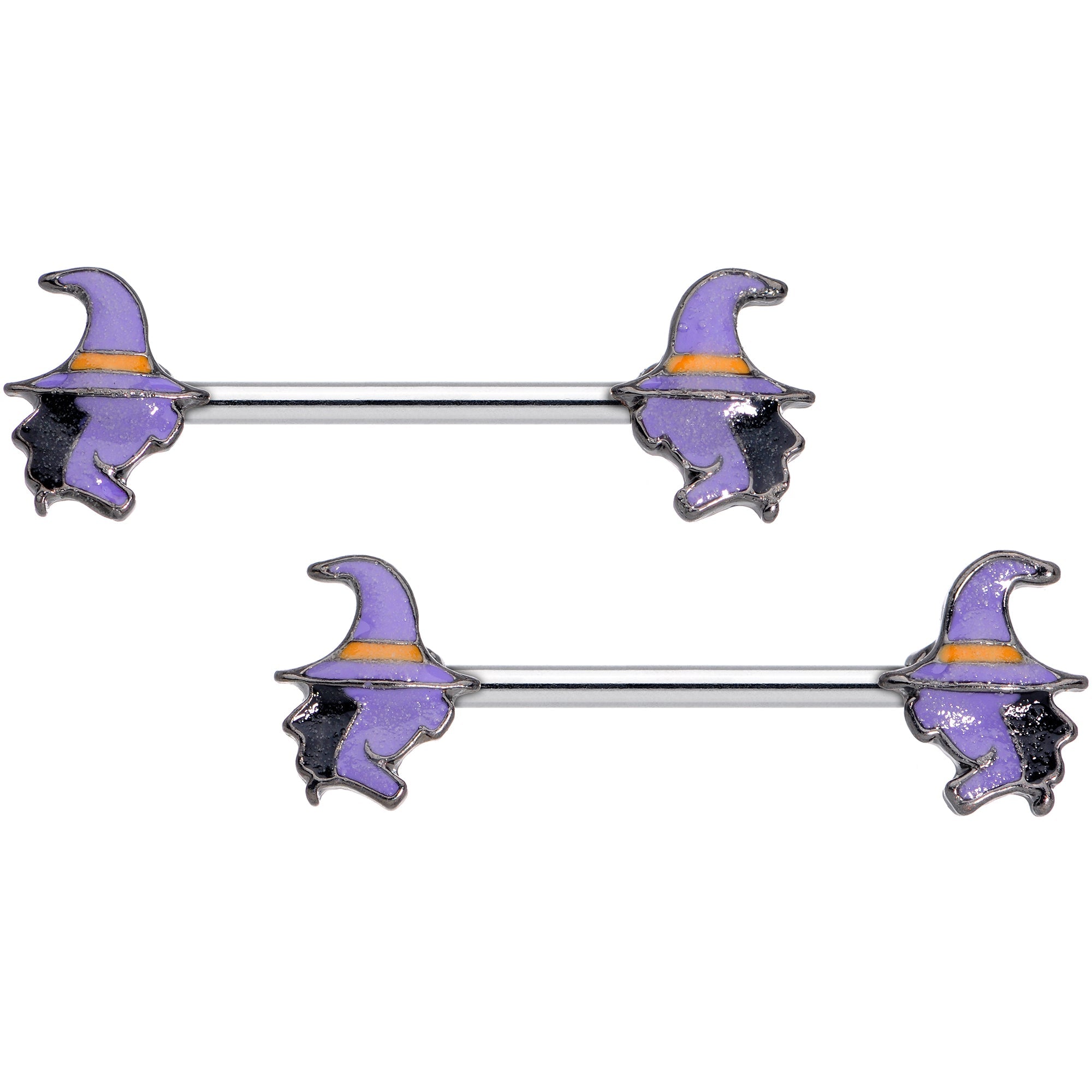 BodyCandy 14G 5/8 Purple Witch Halloween Barbell Nipple Ring Set — main product shot