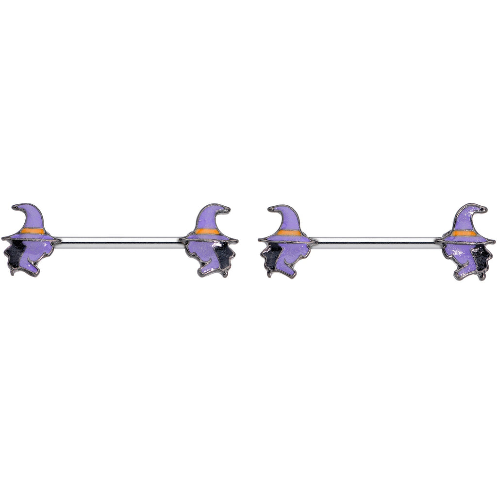 BodyCandy 14G 5/8 Purple Witch Halloween Barbell Nipple Ring Set — lifestyle context