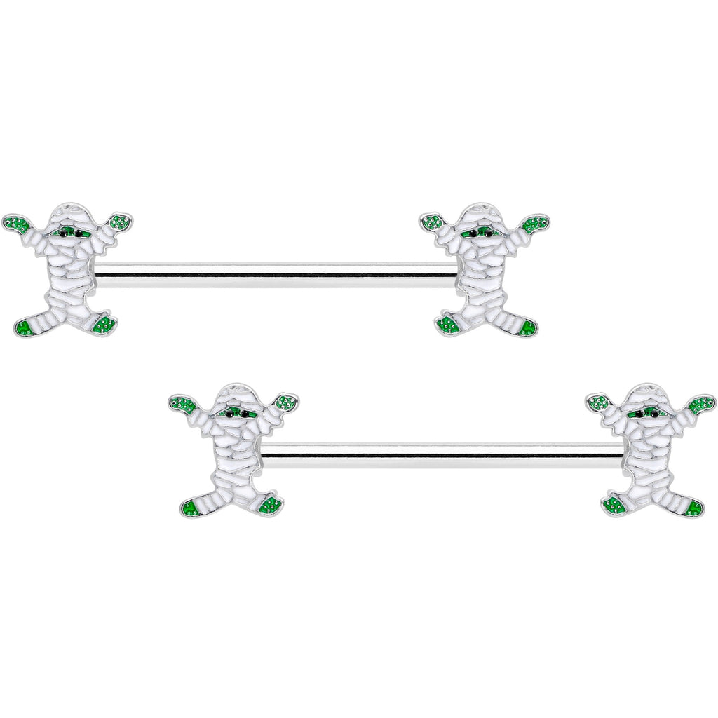 BodyCandy 14G 5/8 Green Mummy Halloween Barbell Nipple Ring Set — main product shot