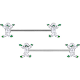 14G 5/8 Green Mummy Halloween Barbell Nipple Ring Set