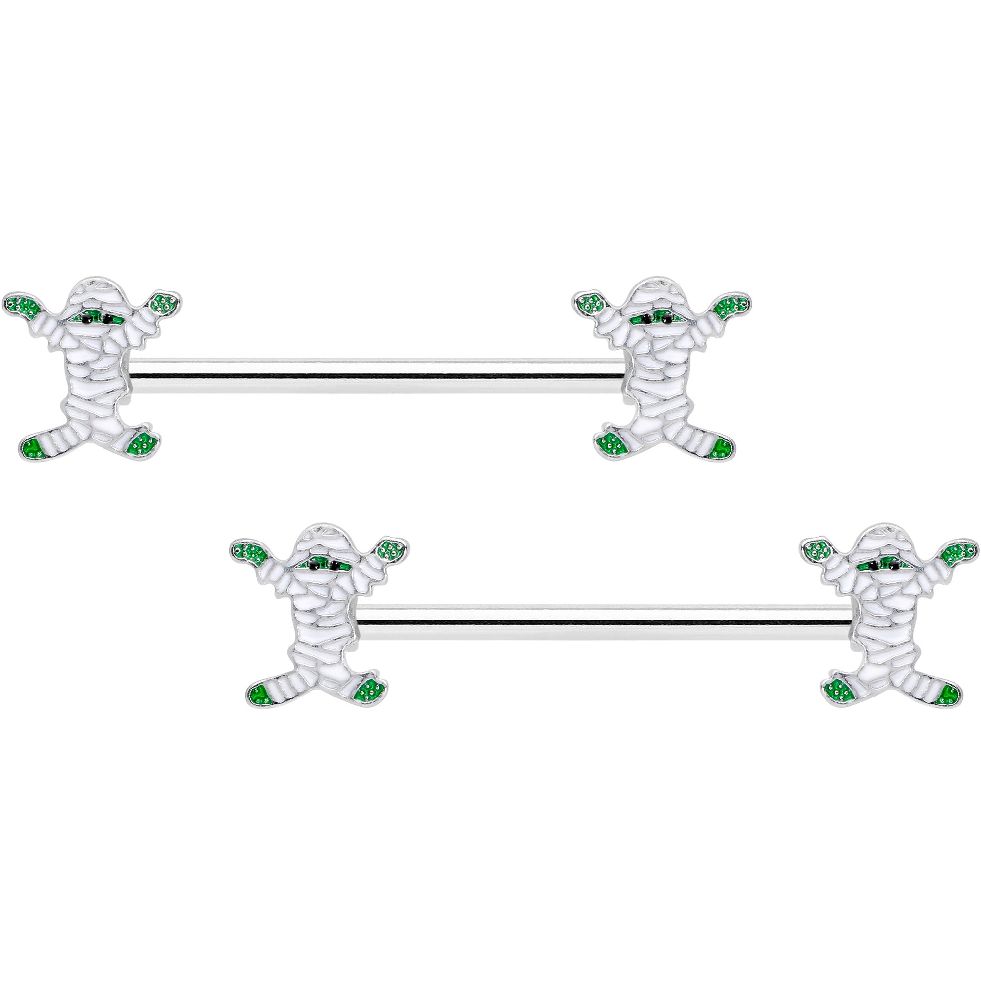 BodyCandy 14G 5/8 Green Mummy Halloween Barbell Nipple Ring Set — main product shot