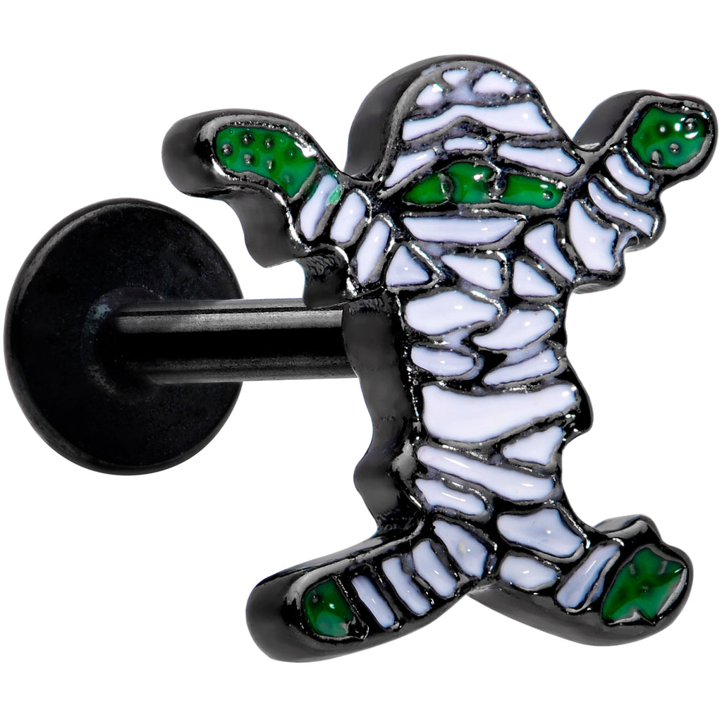 BodyCandy 16G 5/16 Black Green Mummy Halloween Labret Monroe Tragus — main product shot