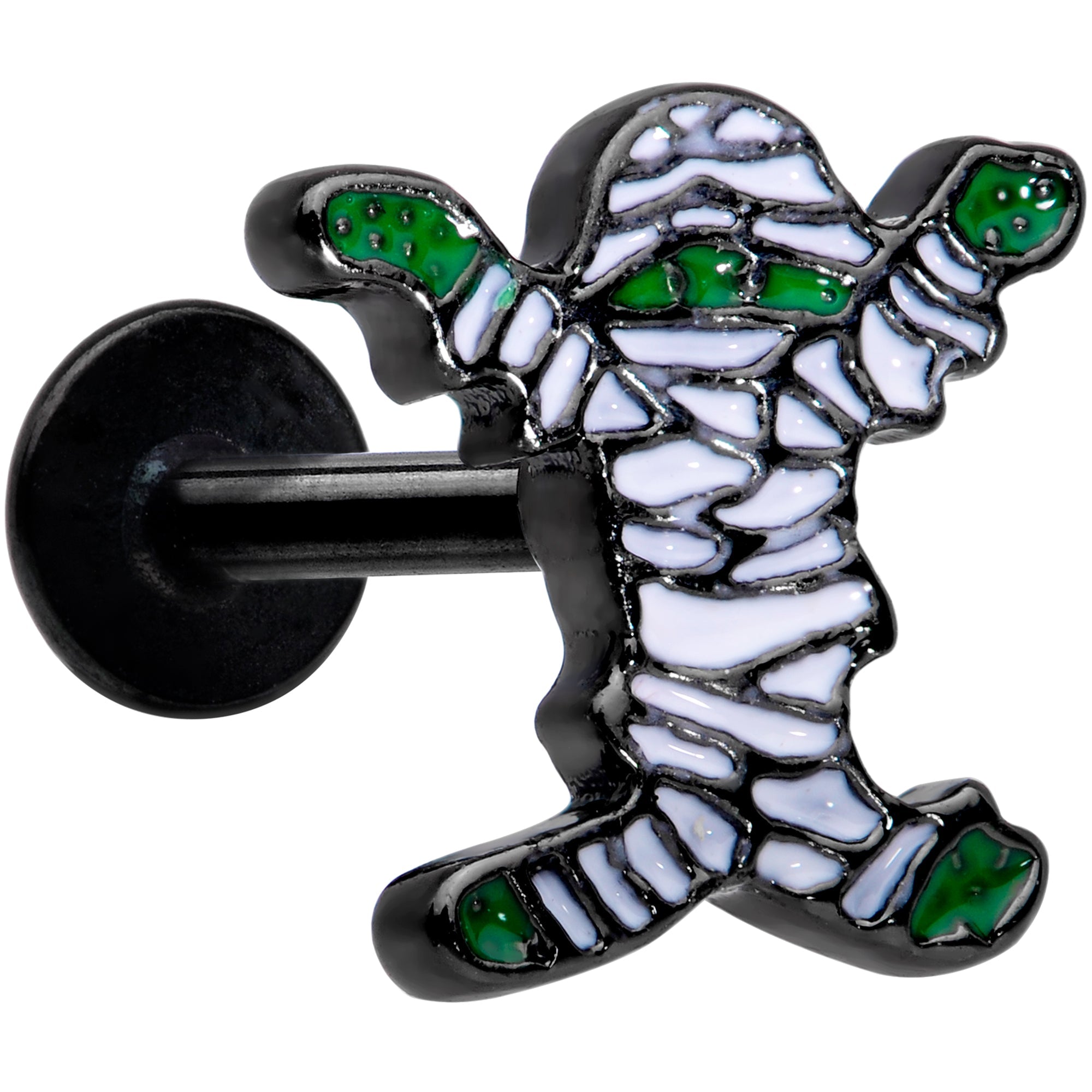 BodyCandy 16G 5/16 Black Green Mummy Halloween Labret Monroe Tragus — main product shot