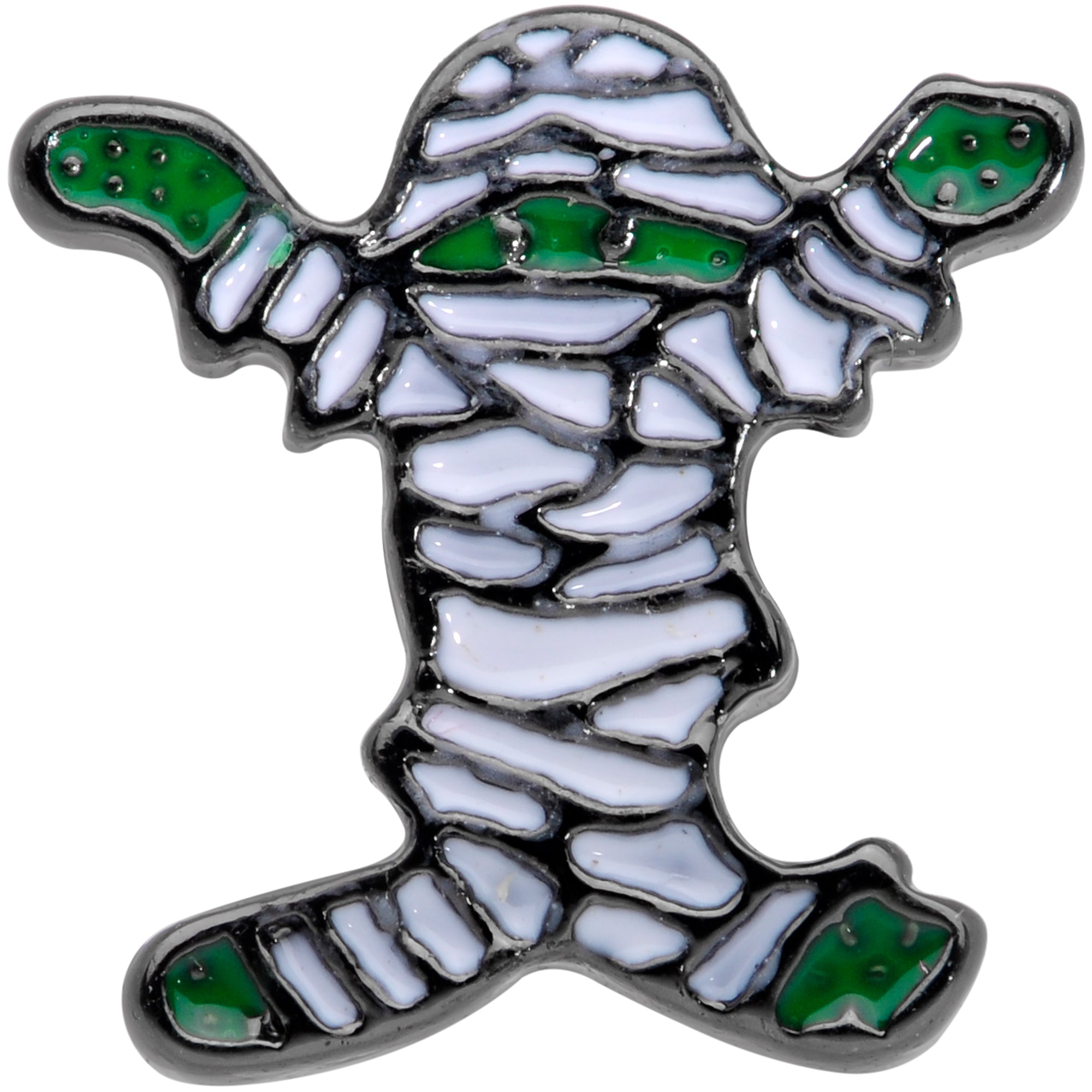 BodyCandy 16G 5/16 Black Green Mummy Halloween Labret Monroe Tragus — detail close-up
