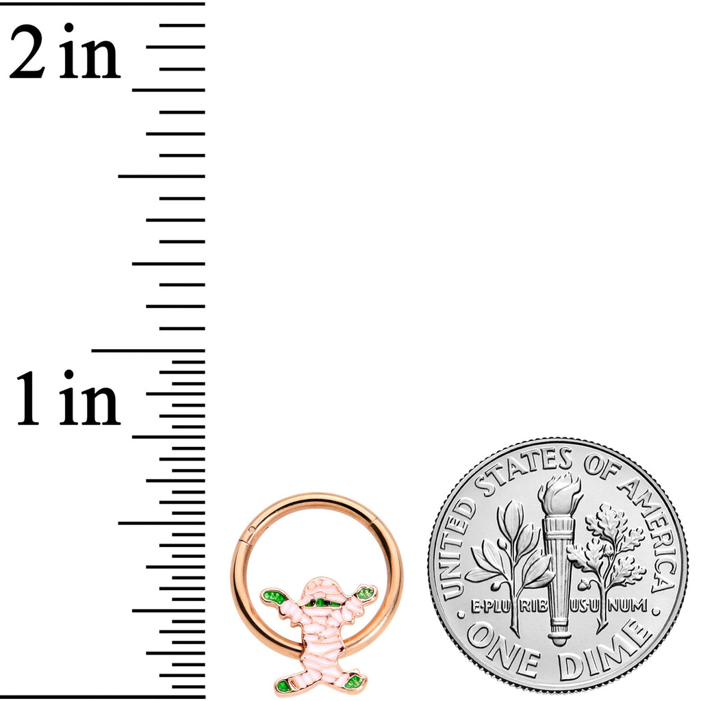 BodyCandy 16G 3/8 Rose Gold Tone Green Mummy Halloween Hinged Segment Ring — lifestyle context