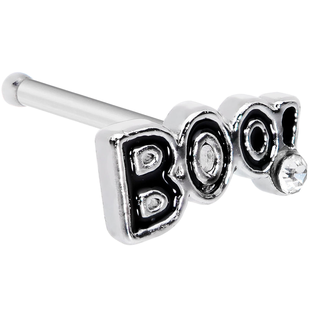 BodyCandy 20G 1/4 Clear Gem Black Boo Halloween Nose Bone — main product shot