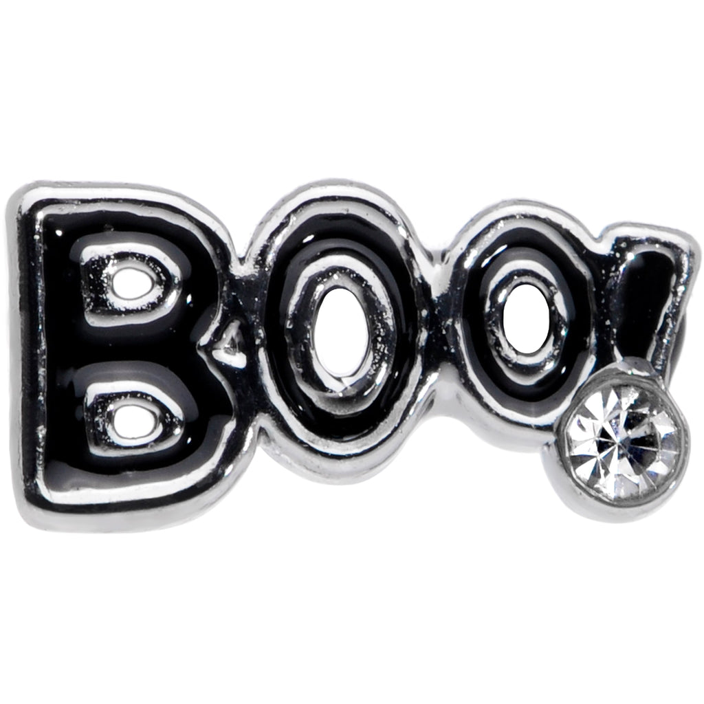 BodyCandy 20G 1/4 Clear Gem Black Boo Halloween Nose Bone — detail close-up