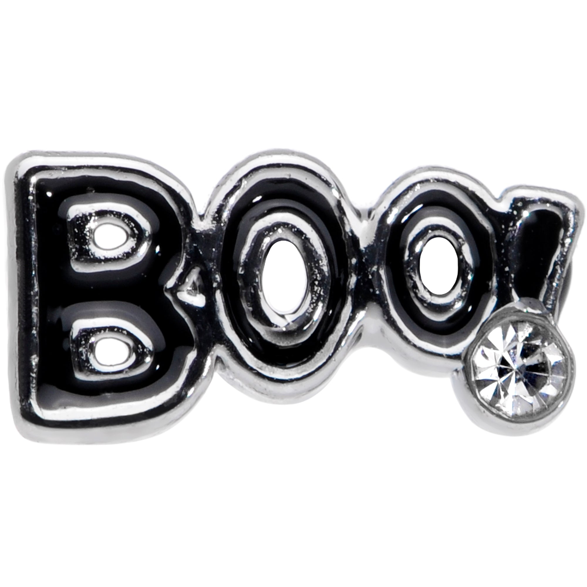BodyCandy 20G 1/4 Clear Gem Black Boo Halloween Nose Bone — detail close-up
