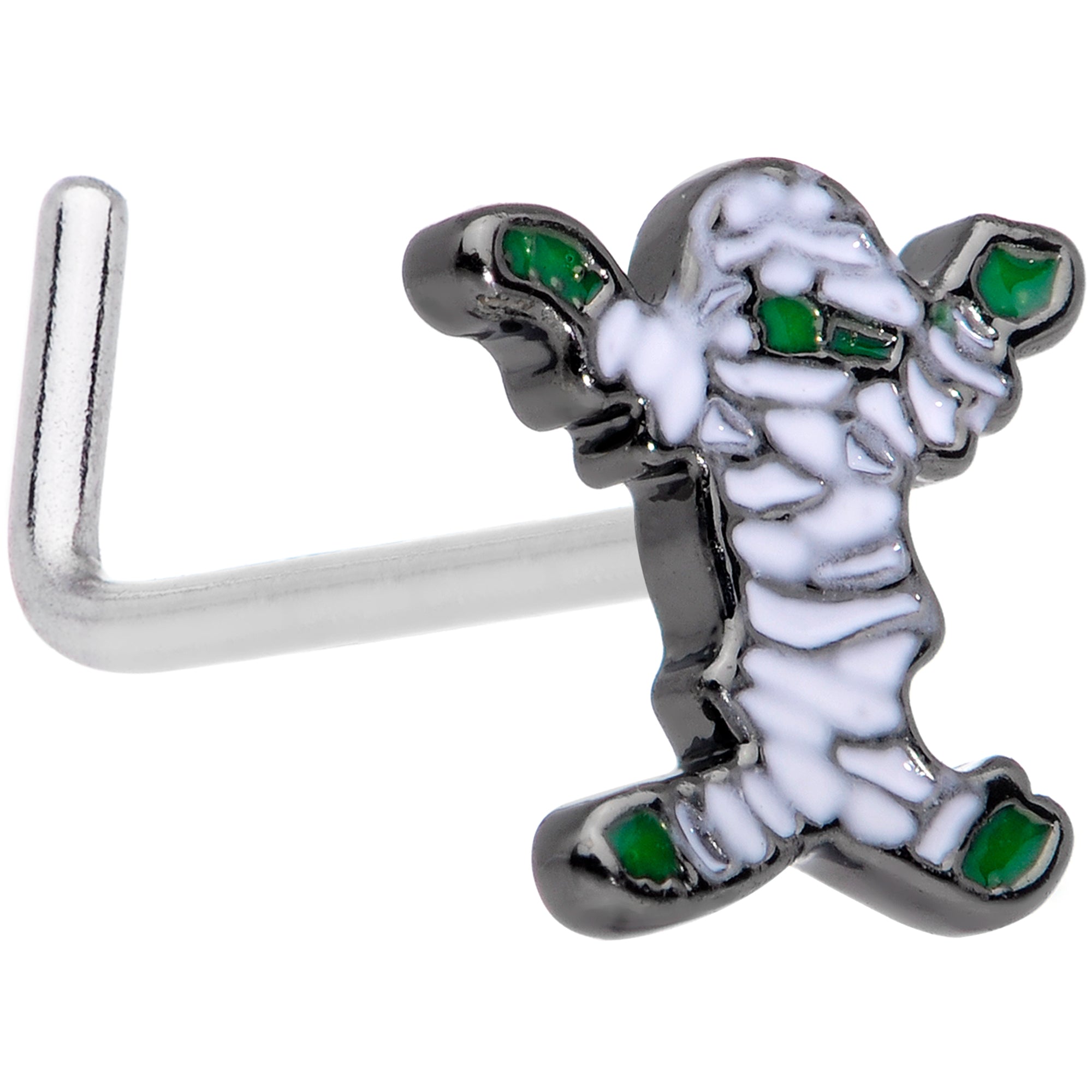BodyCandy 20G 7mm Black Green Mummy Halloween L Shaped Nose Ring — main product shot