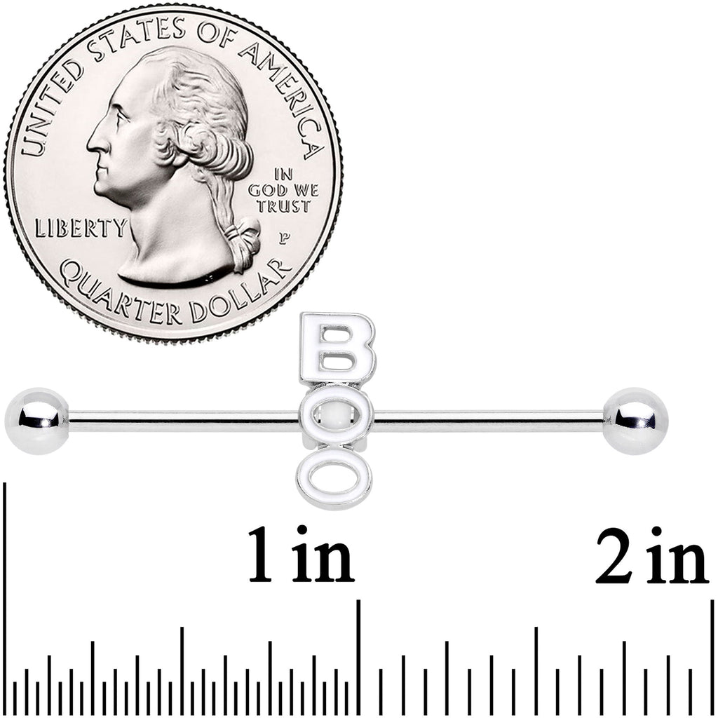 BodyCandy 14G White Boo Halloween Industrial Barbell 38mm — detail close-up