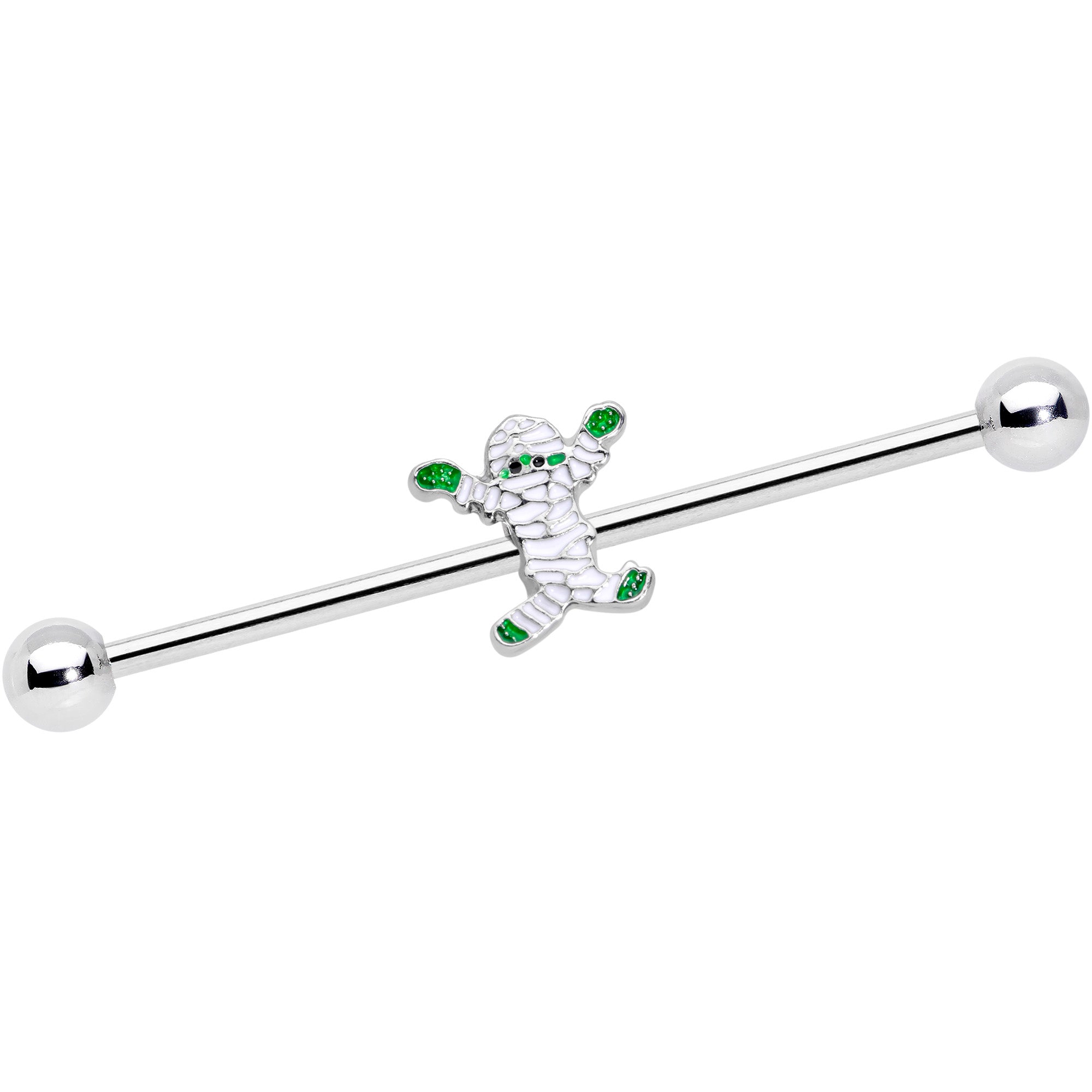 BodyCandy 14G Green Mummy Halloween Industrial Barbell 38mm — main product shot