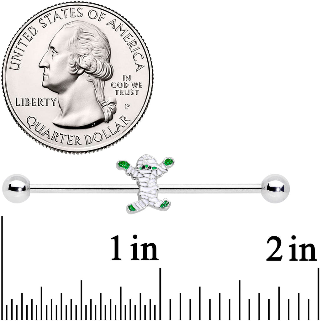 BodyCandy 14G Green Mummy Halloween Industrial Barbell 38mm — detail close-up