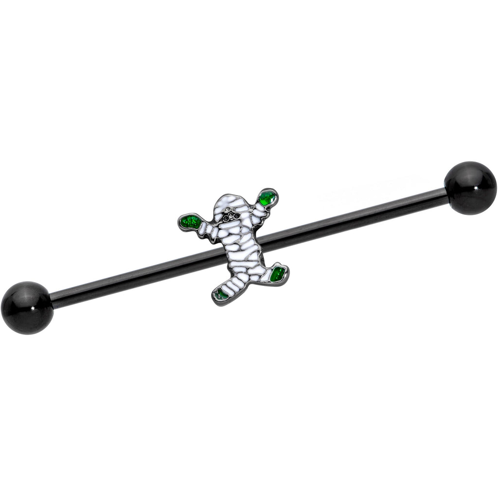 BodyCandy 14G Black Green Mummy Halloween Industrial Barbell 38mm — main product shot
